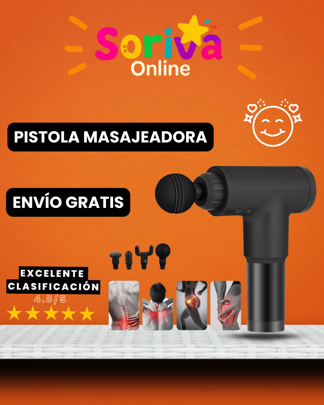 ¡Pistola Masajeadora 4 Cabezales + Envío Gratis!